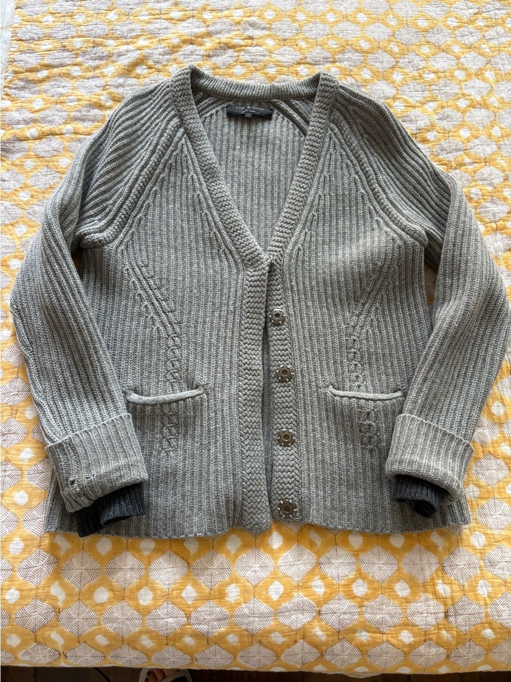 Rag & Bone Grey Wool Ribbed Vneck cardigan